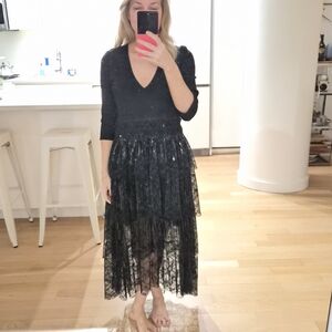 Maje Black High Low Lace Dress